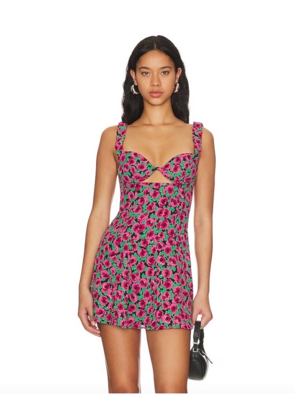 For Love & Lemons Giulia Pink and Green Floral Cutout Mini Dress